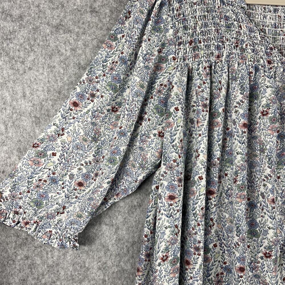 Rose Olive Tunic Top Womens 2X Floral Blouse Smocked Button Front Ruffle Flowy - Picture 4 of 14
